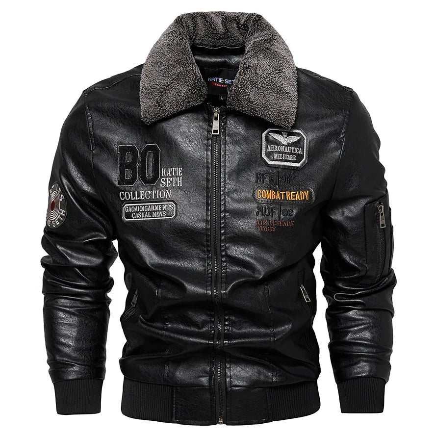Raphaël™ | Blouson aviateur noir avec col fourré