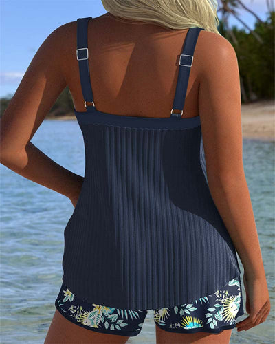 Clémence | Tankini Rayé Deux Pièces Short De Plage